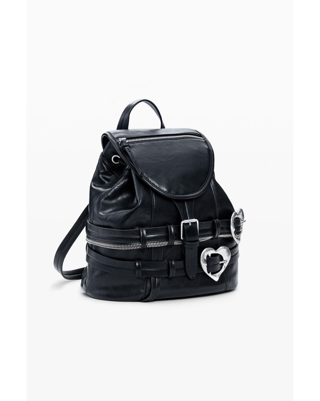 Desigual Black Backpack Buckles Hearts, Polyurethane