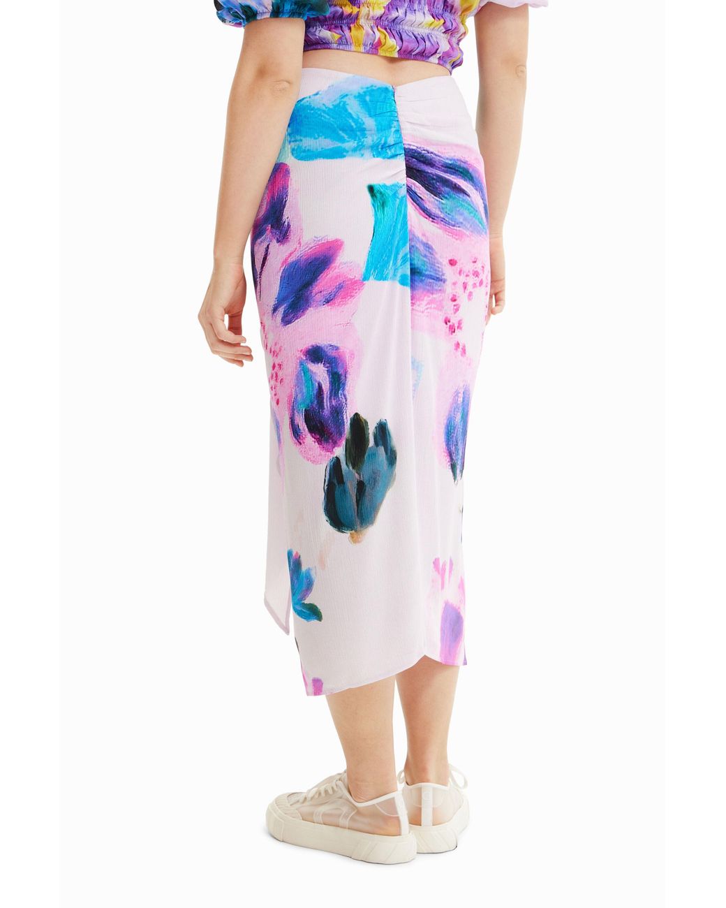 Desigual White M. Christian Lacroix Handkerchief Slit Midi Skirt, Viscose