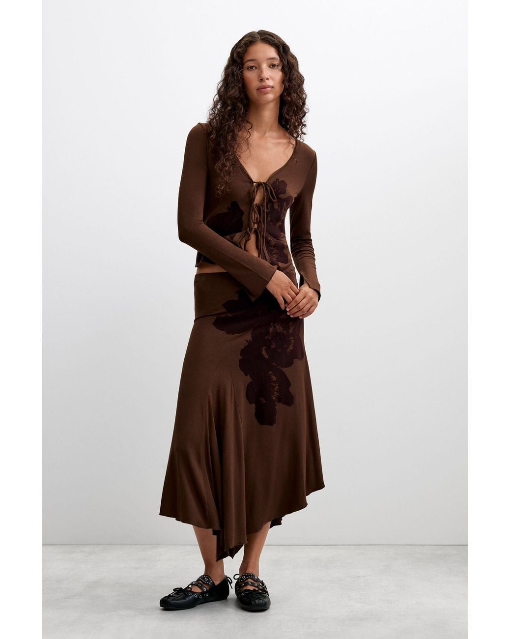 Desigual Brown Flocked Bow T-Shirt, Viscose