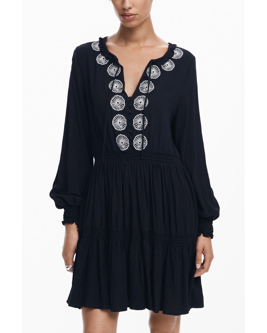 Desigual Blue Mini Dress With Details, Viscose