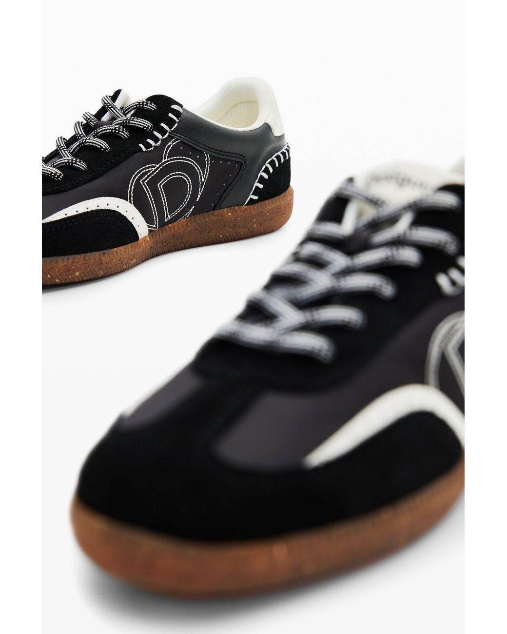 Desigual Black Retro Split Leather Sneakers