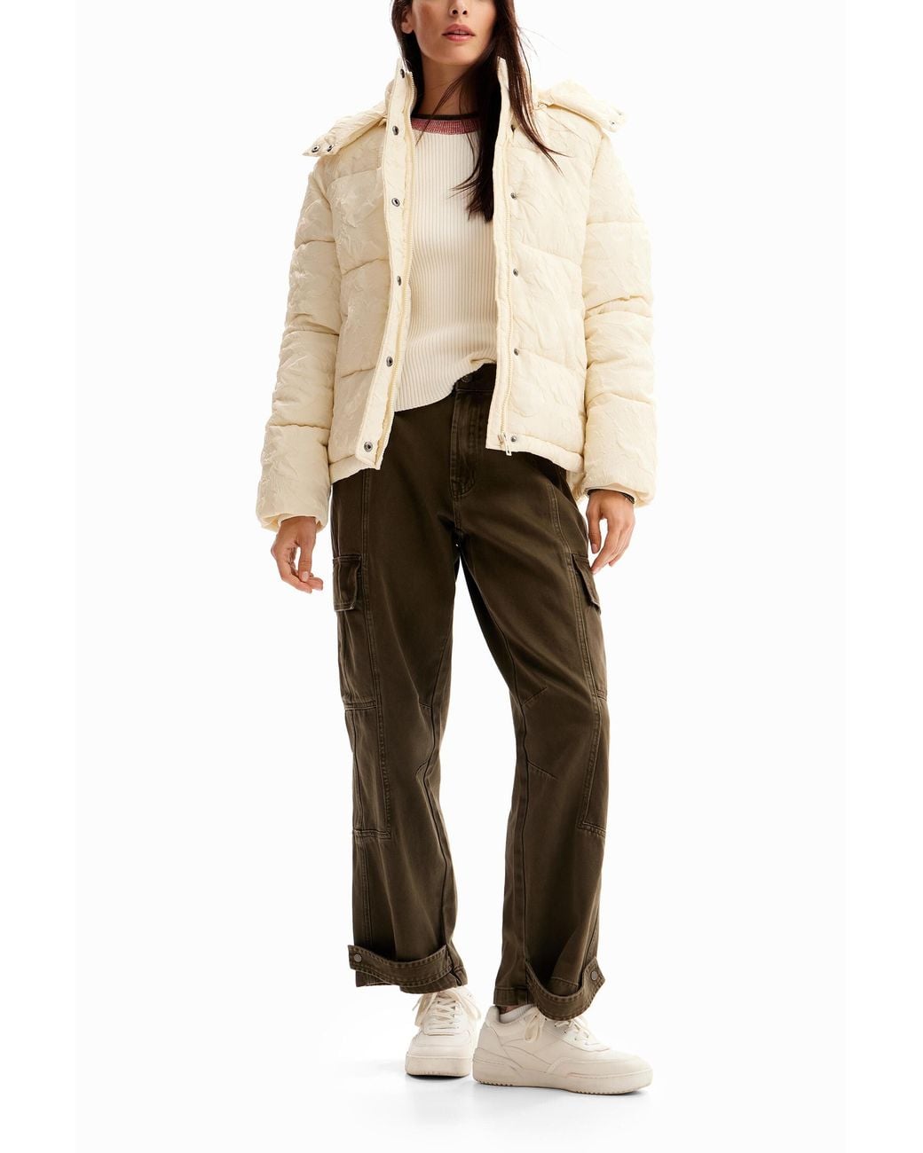 Desigual Natural Textured Quilted Jacket
