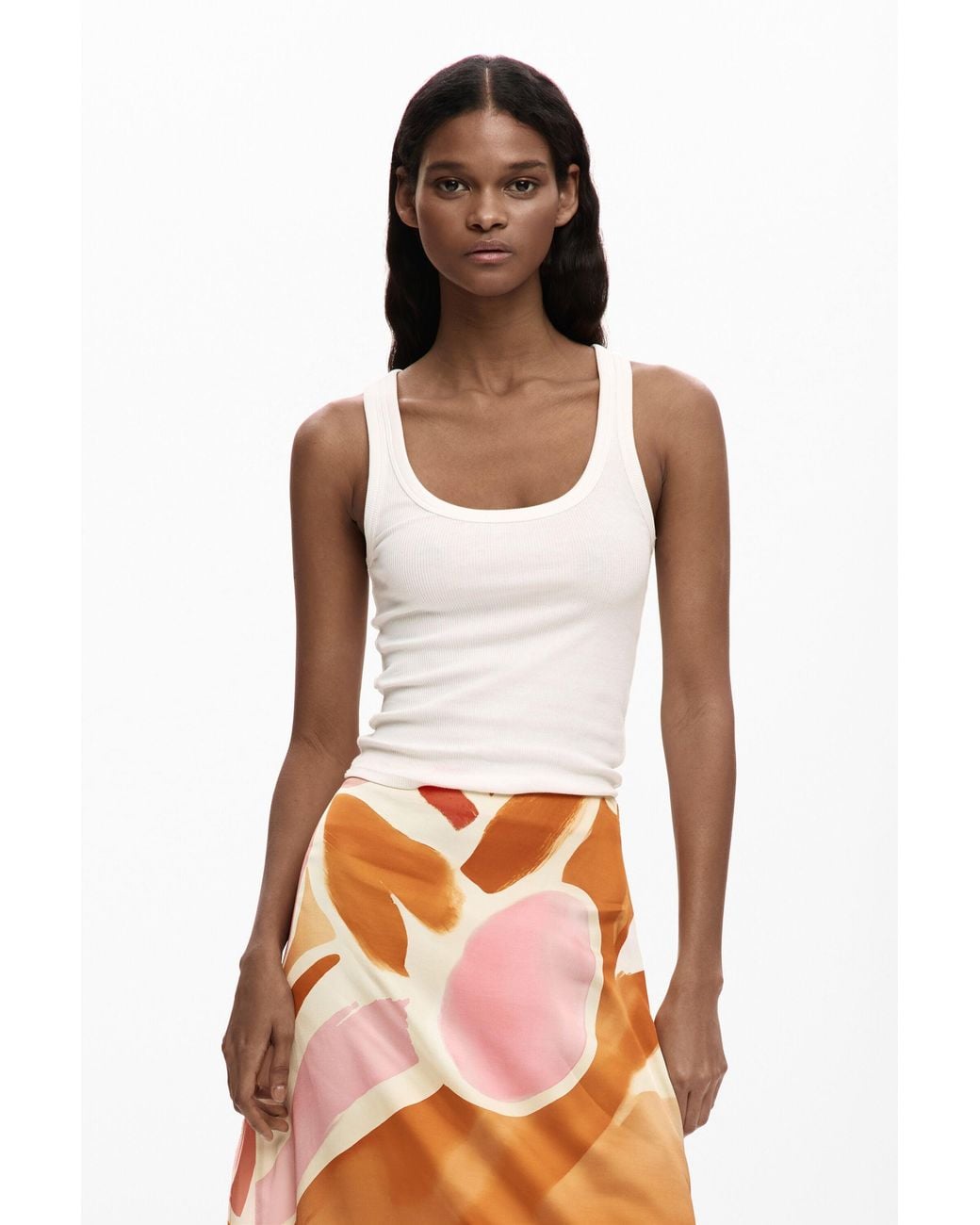 Desigual White Asymmetrical Petal Skirt, Viscose