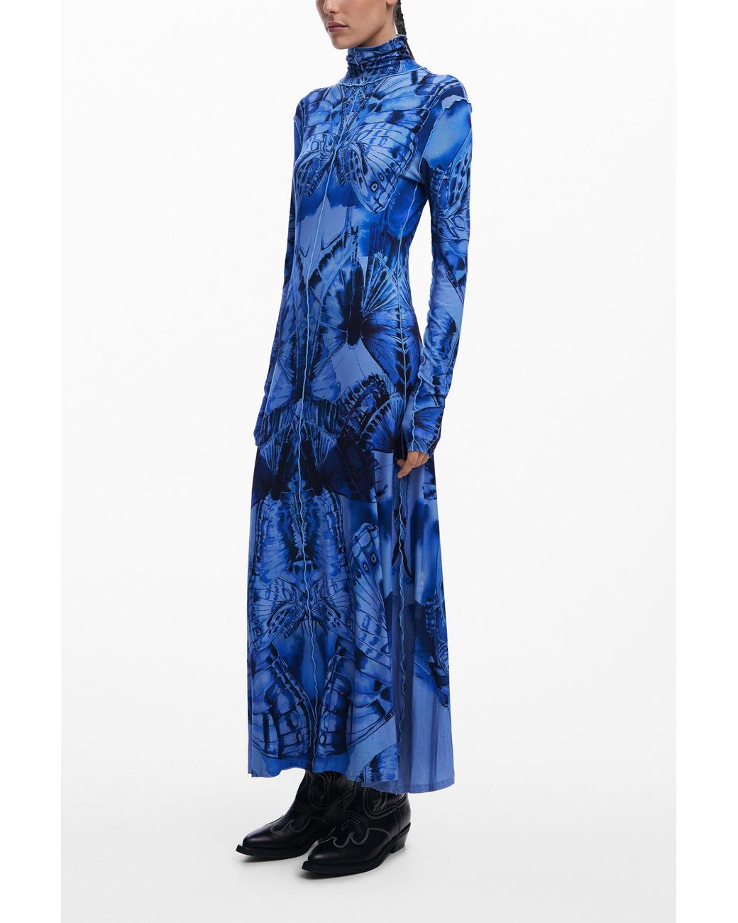 Desigual Blue Butterfly Midi Dress, Viscose