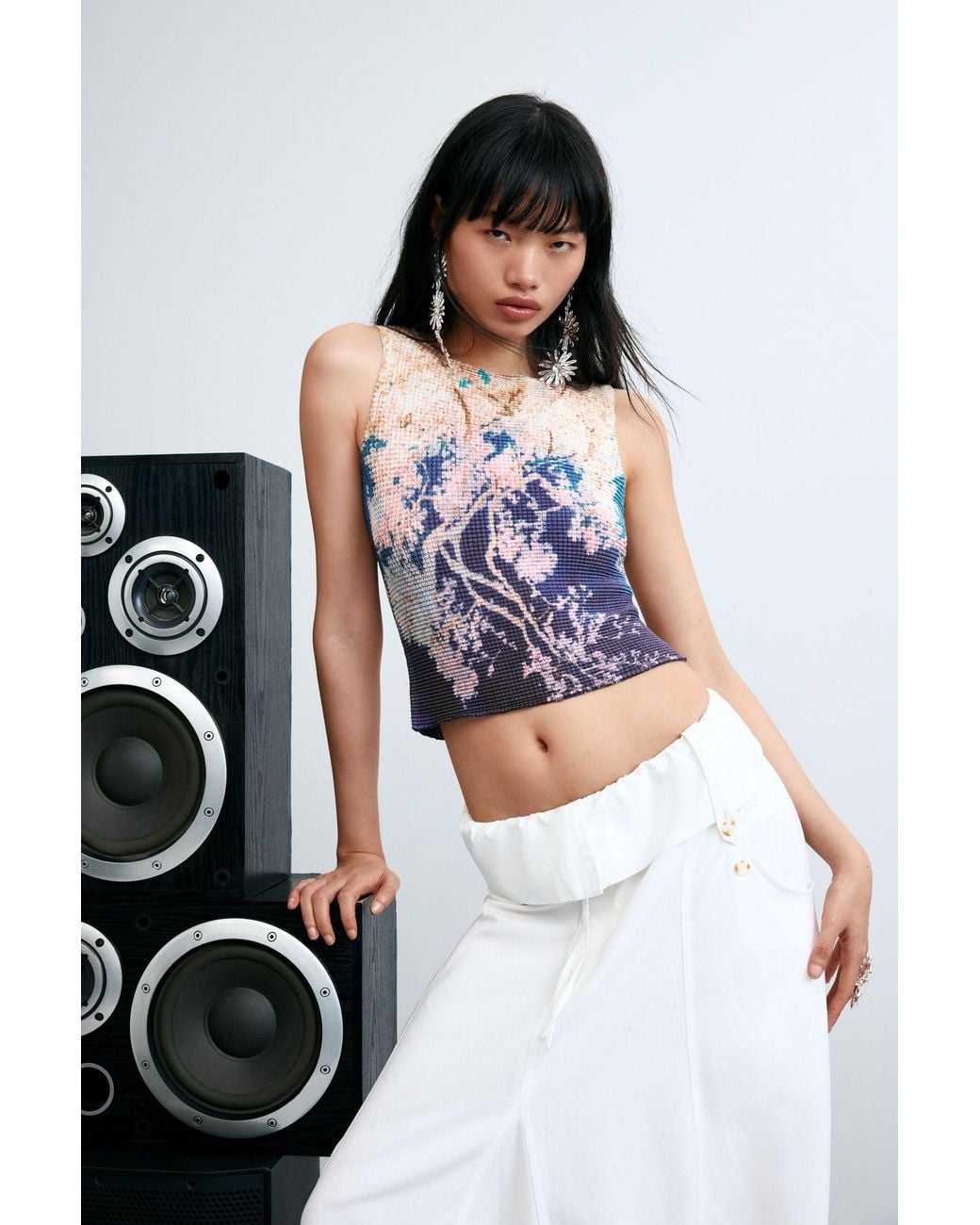 Desigual White Printed Sleeveless T-Shirt, Polyester
