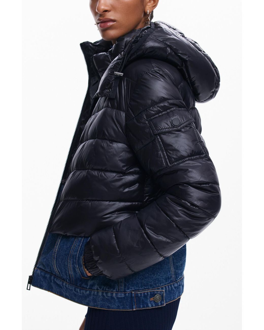 Desigual Blue Combined Short Padded Coat