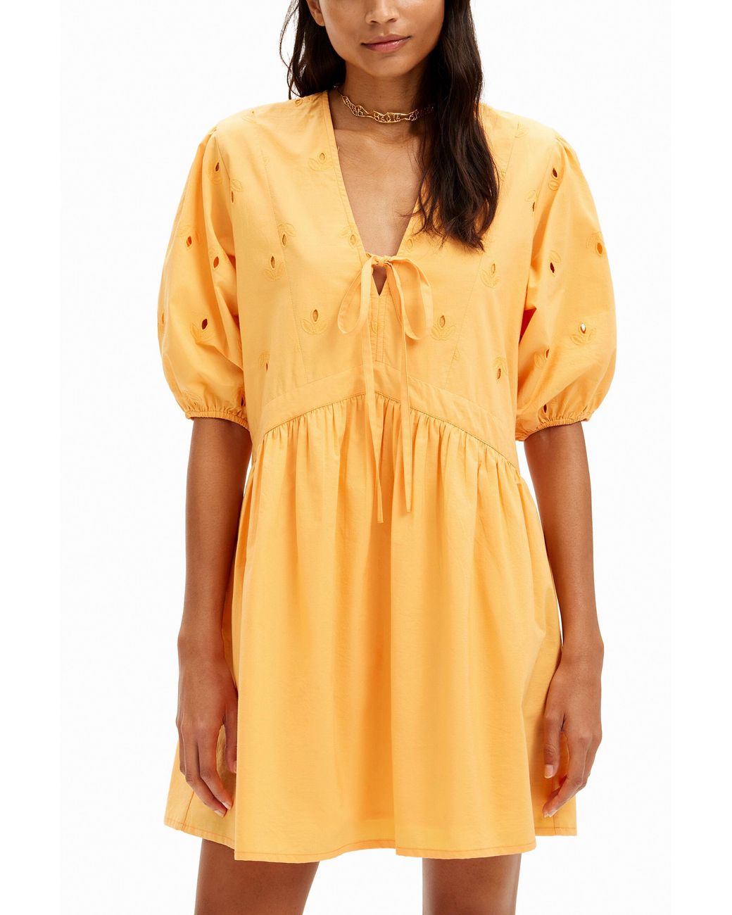 Desigual Yellow Poplin Mini Dress, Cotton
