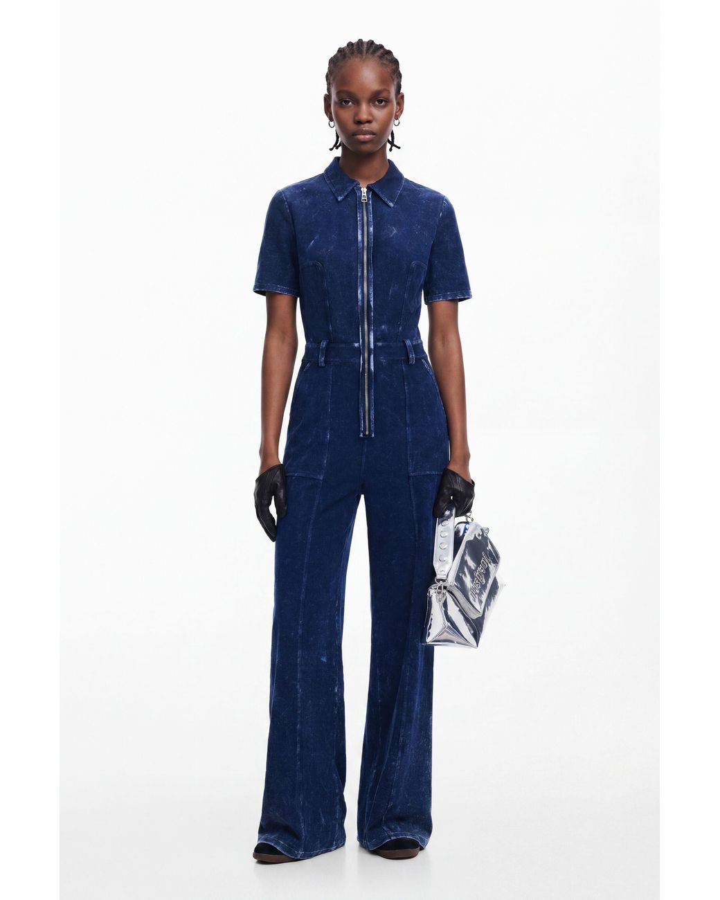 Desigual Blue Washed-Effect Denim Jumpsuit, Cotton