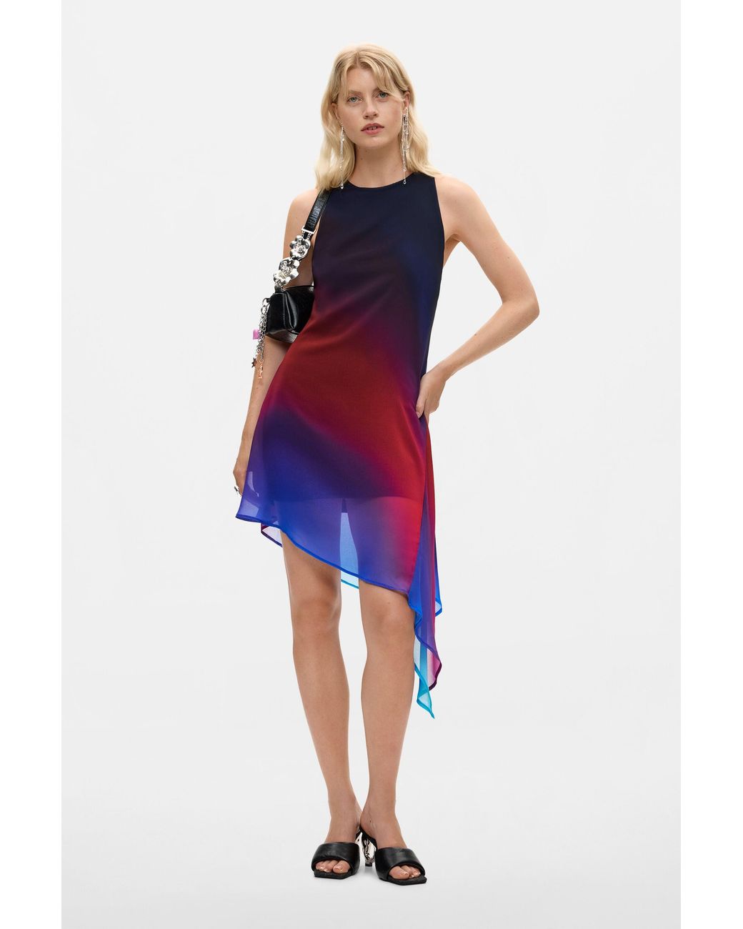 Desigual Red Asymmetric Tulle Dress, Polyester