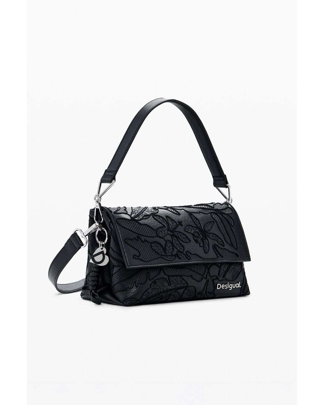 Desigual Black Medium Embroidered Crossbody Bag, Polyurethane
