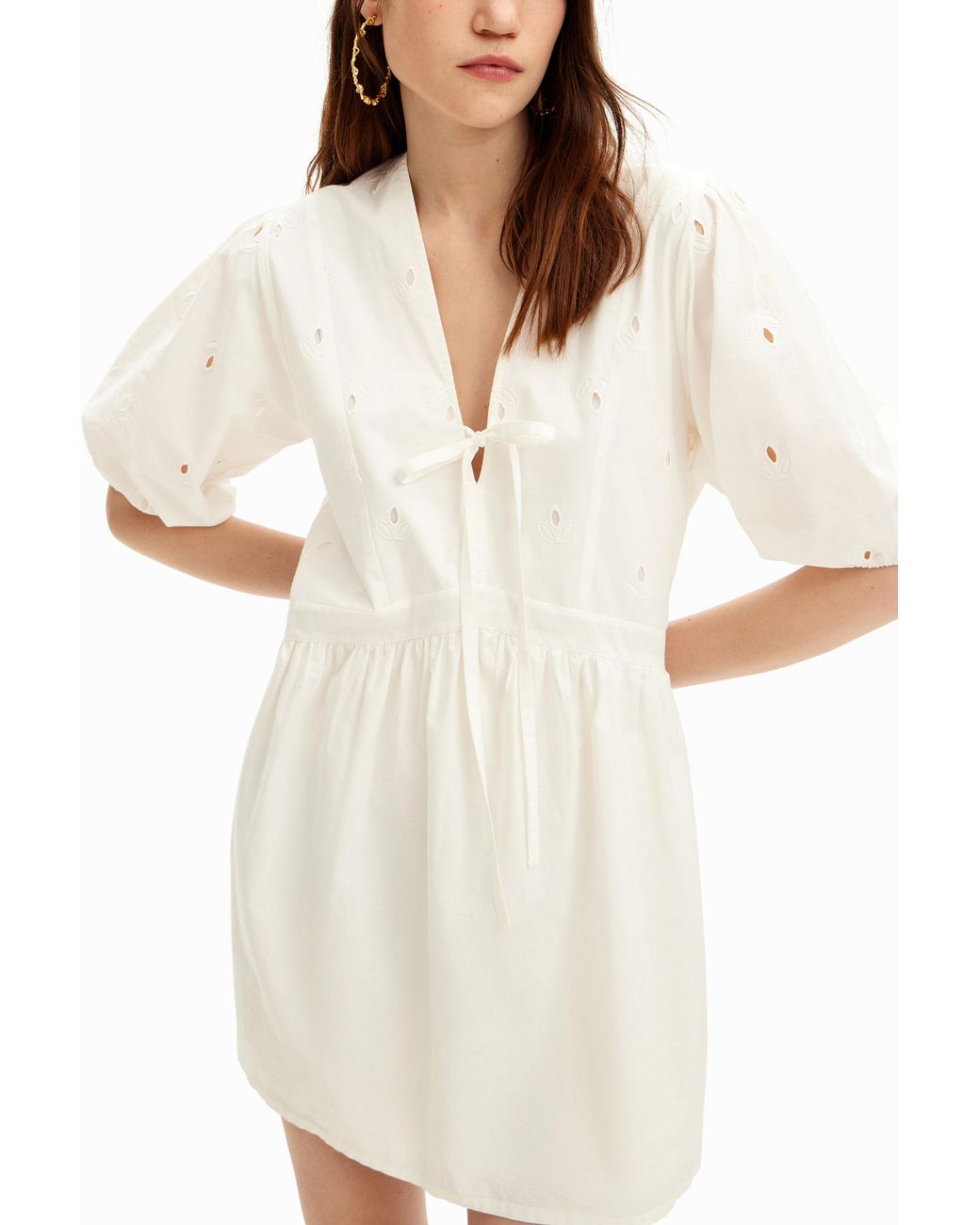 Desigual White Poplin Mini Dress, Cotton