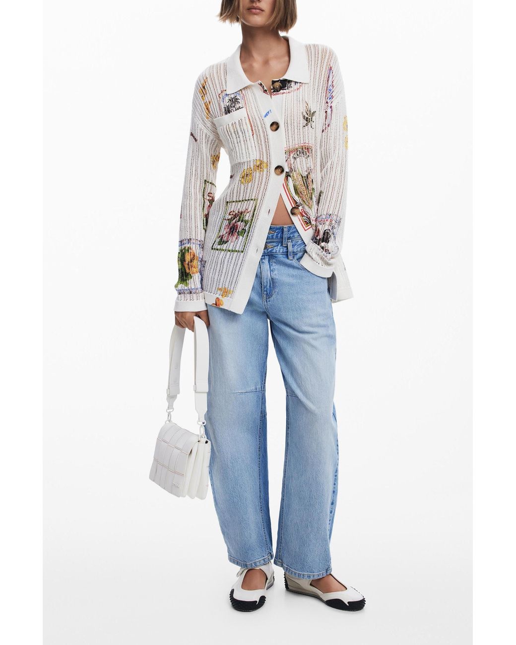 Desigual White Stamp Cardigan