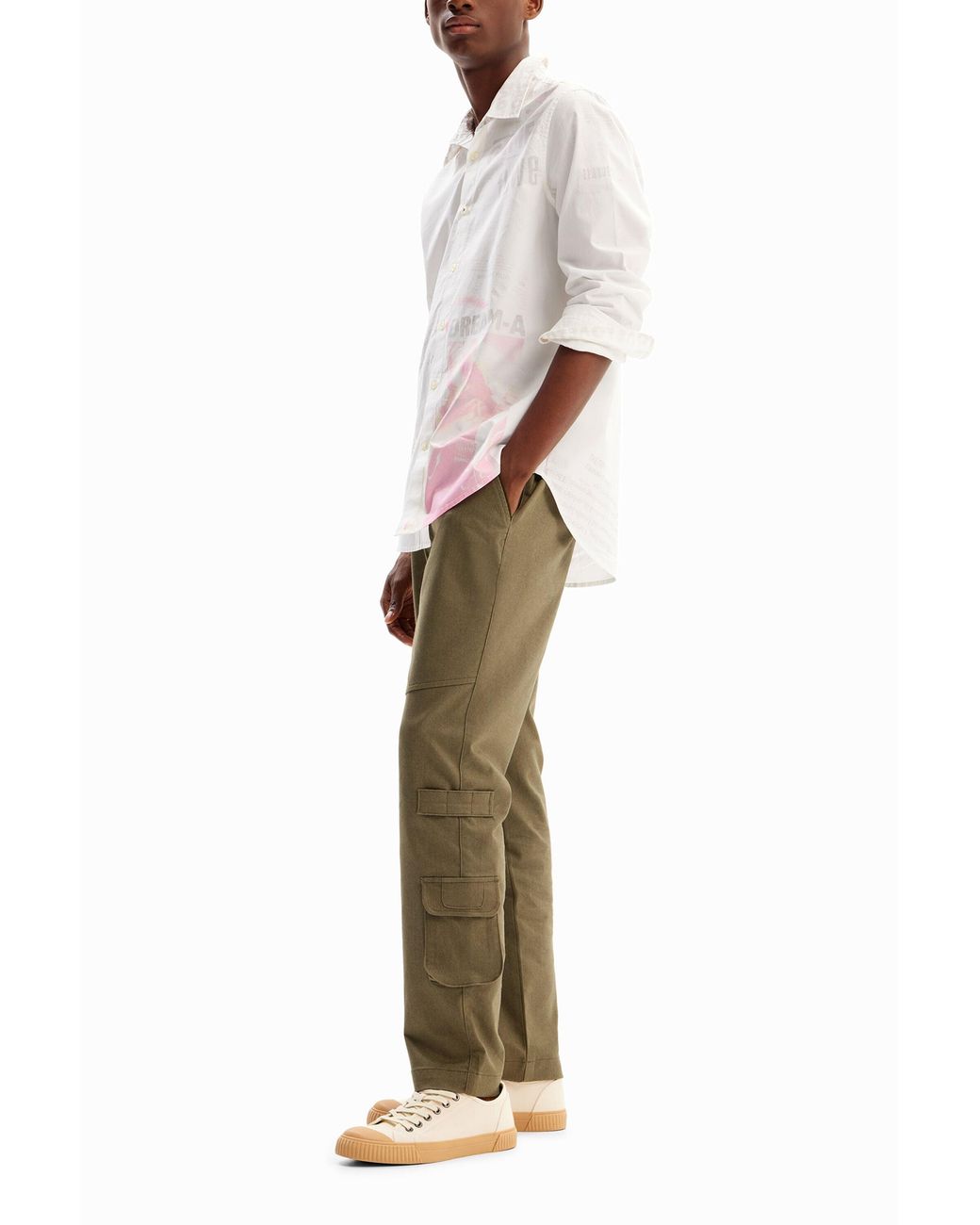 Desigual White Poplin Newspaper Shirt, Cotton for men
