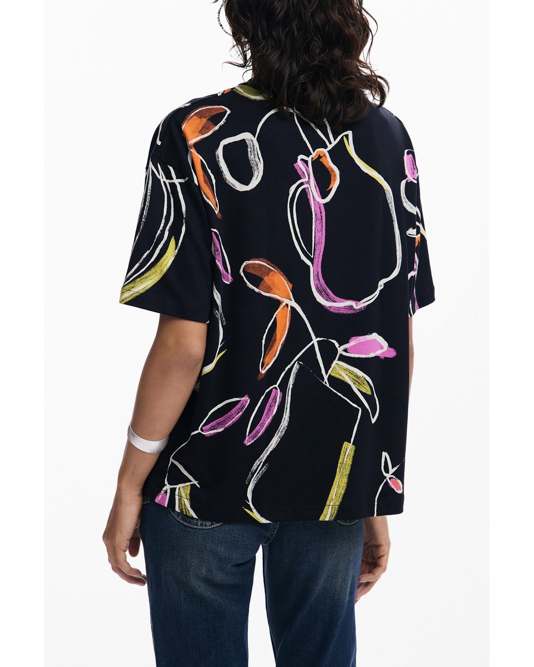 Desigual Blue Arty Printed Cotton T-Shirt