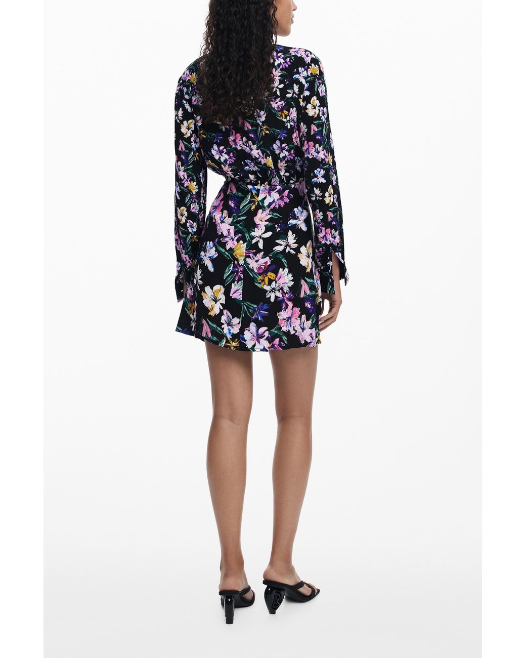 Desigual Blue Floral Knot Short Dress, Viscose