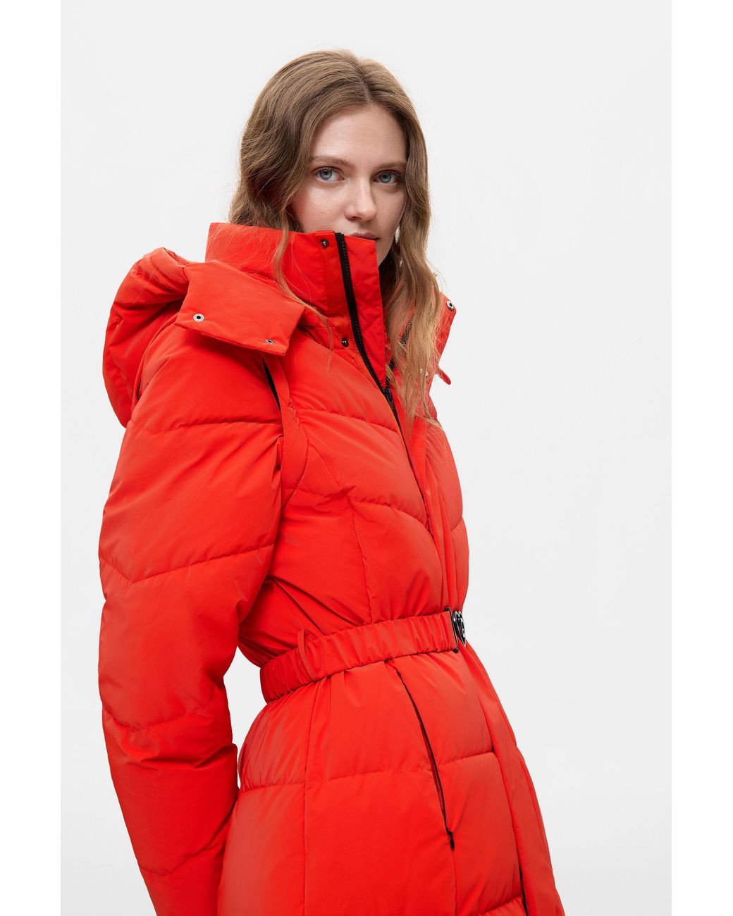 Desigual Red Long Padded Coat, Polyurethane