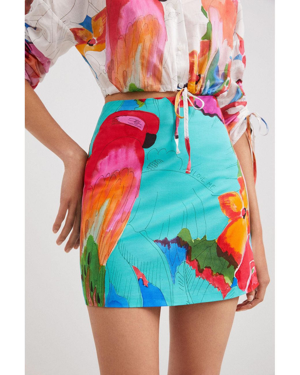 Desigual Blue Tropical Miniskirt, Cotton