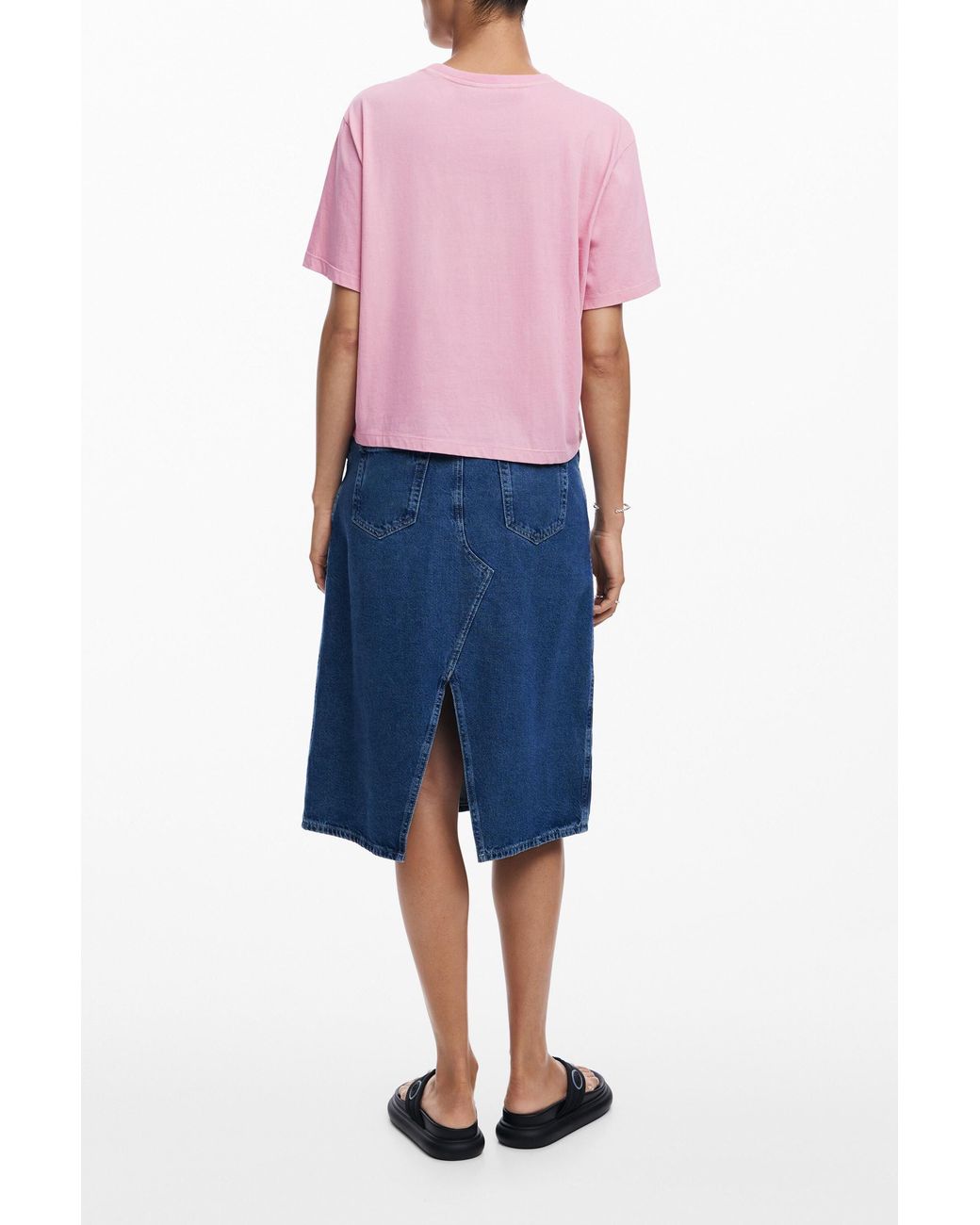 Desigual Pink Embroidered Flower T-Shirt, Cotton
