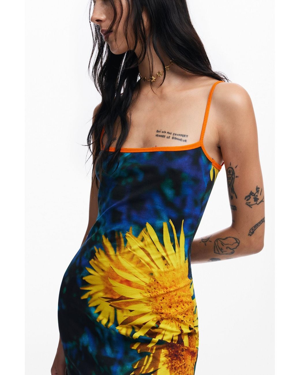 Desigual White Sunflower Midi Dress, Cotton