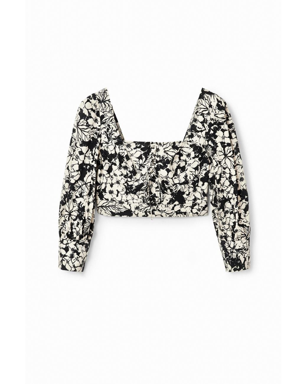 Desigual Black Cropped Floral Corset Blouse, Cotton