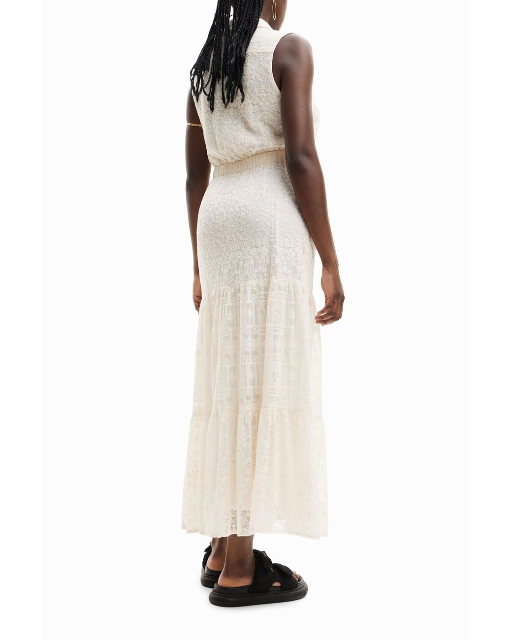 Desigual White Long Embroidered Shirt Dress