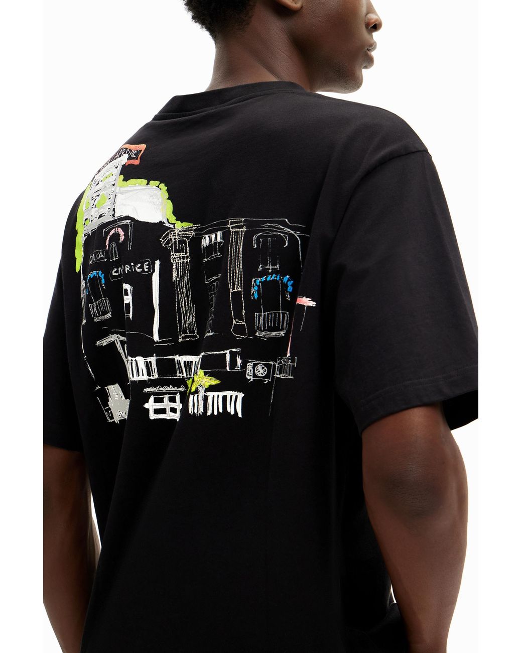 Desigual Black Illustrated T-Shirt, Cotton for men