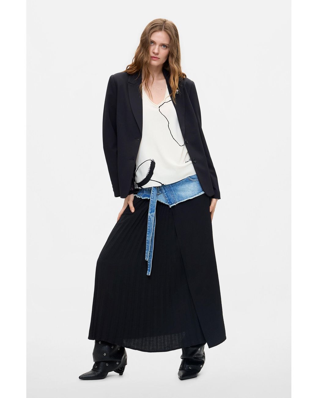 Desigual Blue Structured Blazer Pin