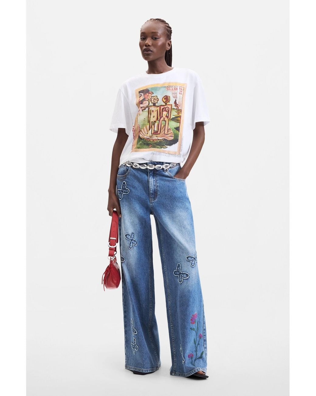 Desigual Blue Printed T-Shirt 100% Cotton, Cotton