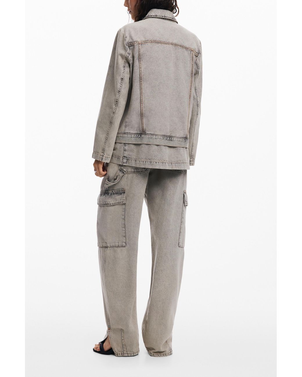 Desigual Gray Distressed Denim Blazer, Cotton