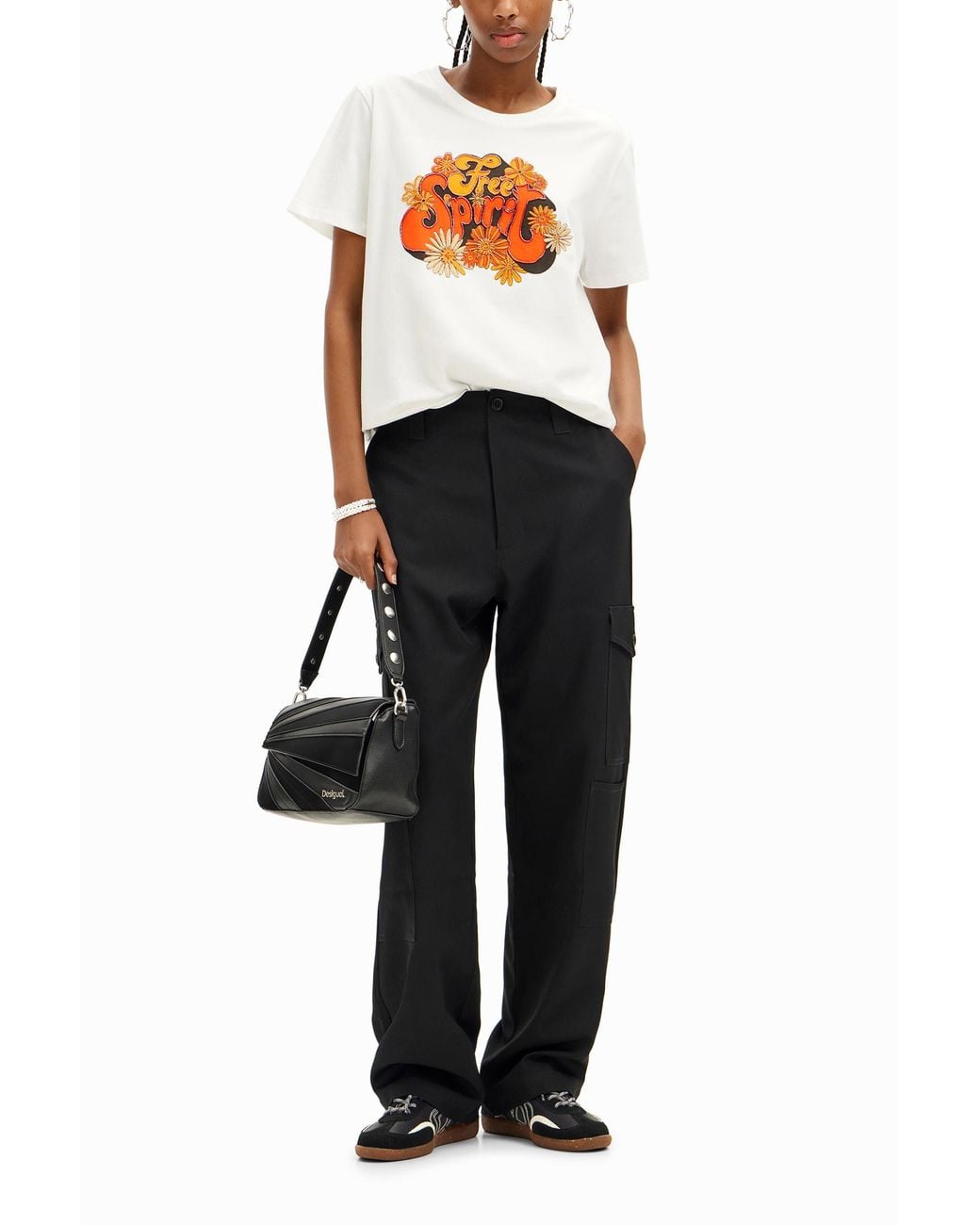 Desigual White Free Spirit Basic T-Shirt, Cotton
