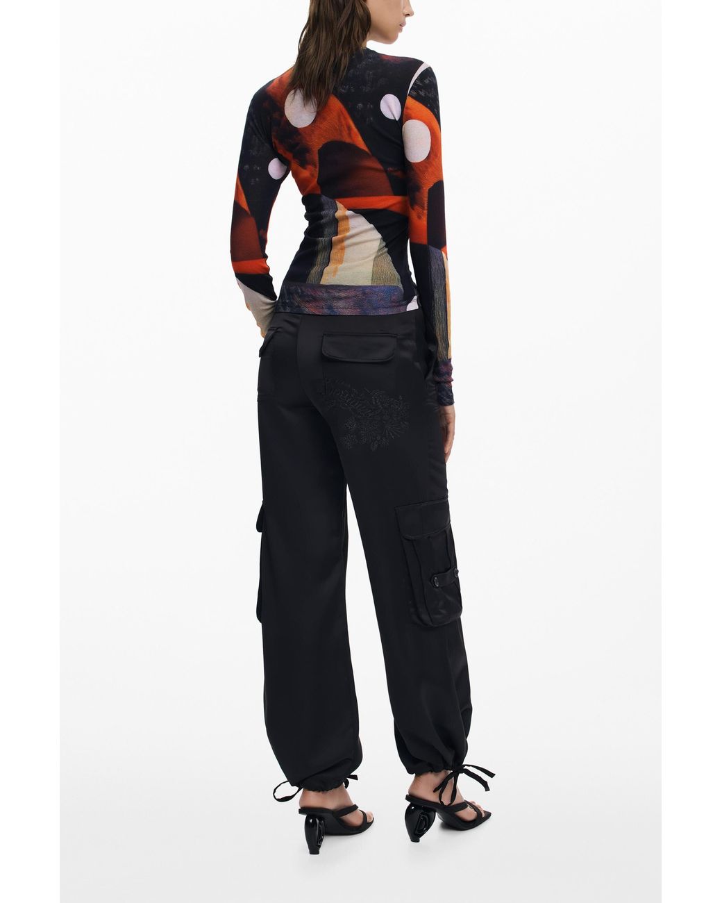 Desigual Red Printed T-Shirt With Buttons, Cotton