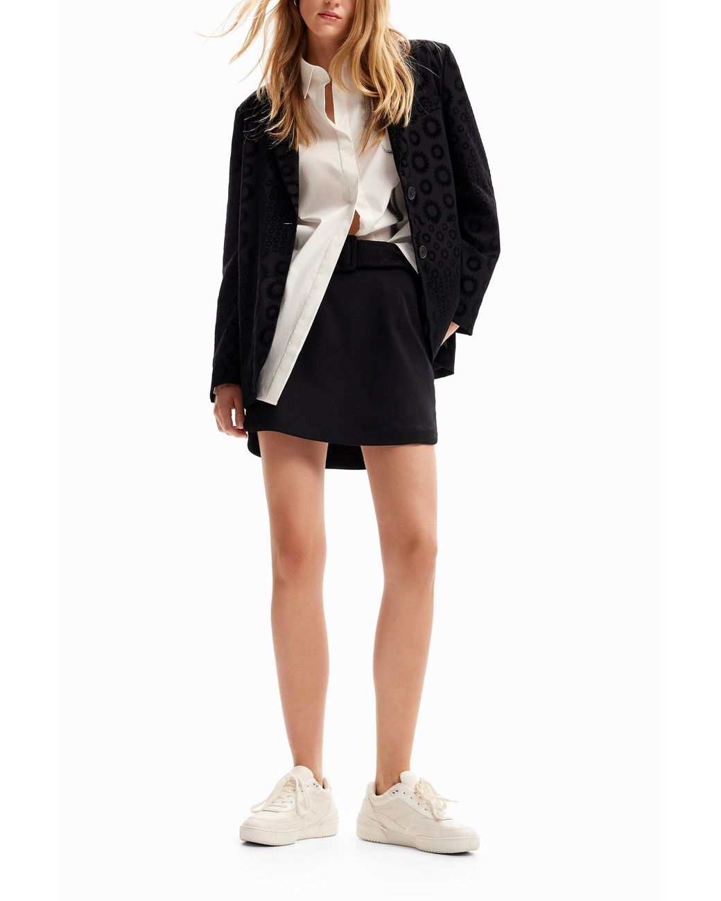 Desigual Black Embroidered Belt Mini Skirt
