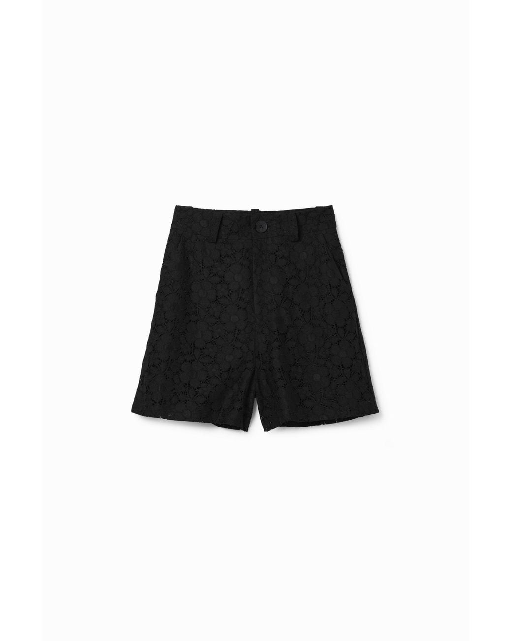 Desigual Black Floral Lace Shorts, Polyester