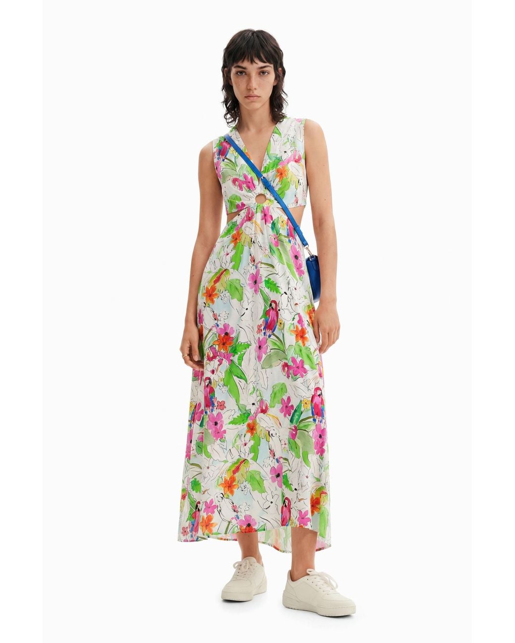 Desigual White Long Cut-Out Dress, Viscose