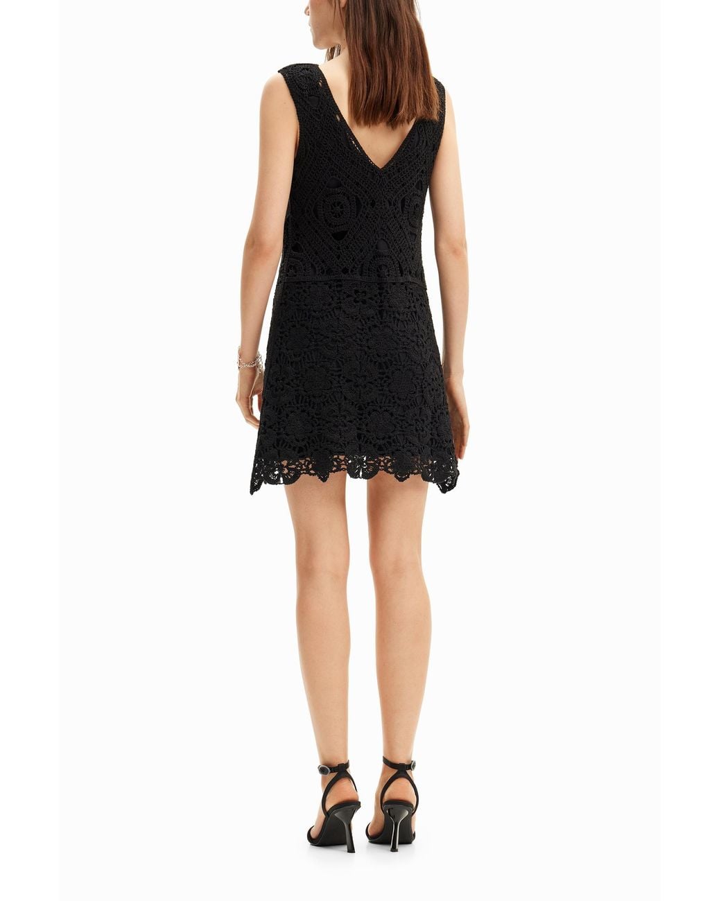 Desigual Black Crochet Short Dress, Cotton
