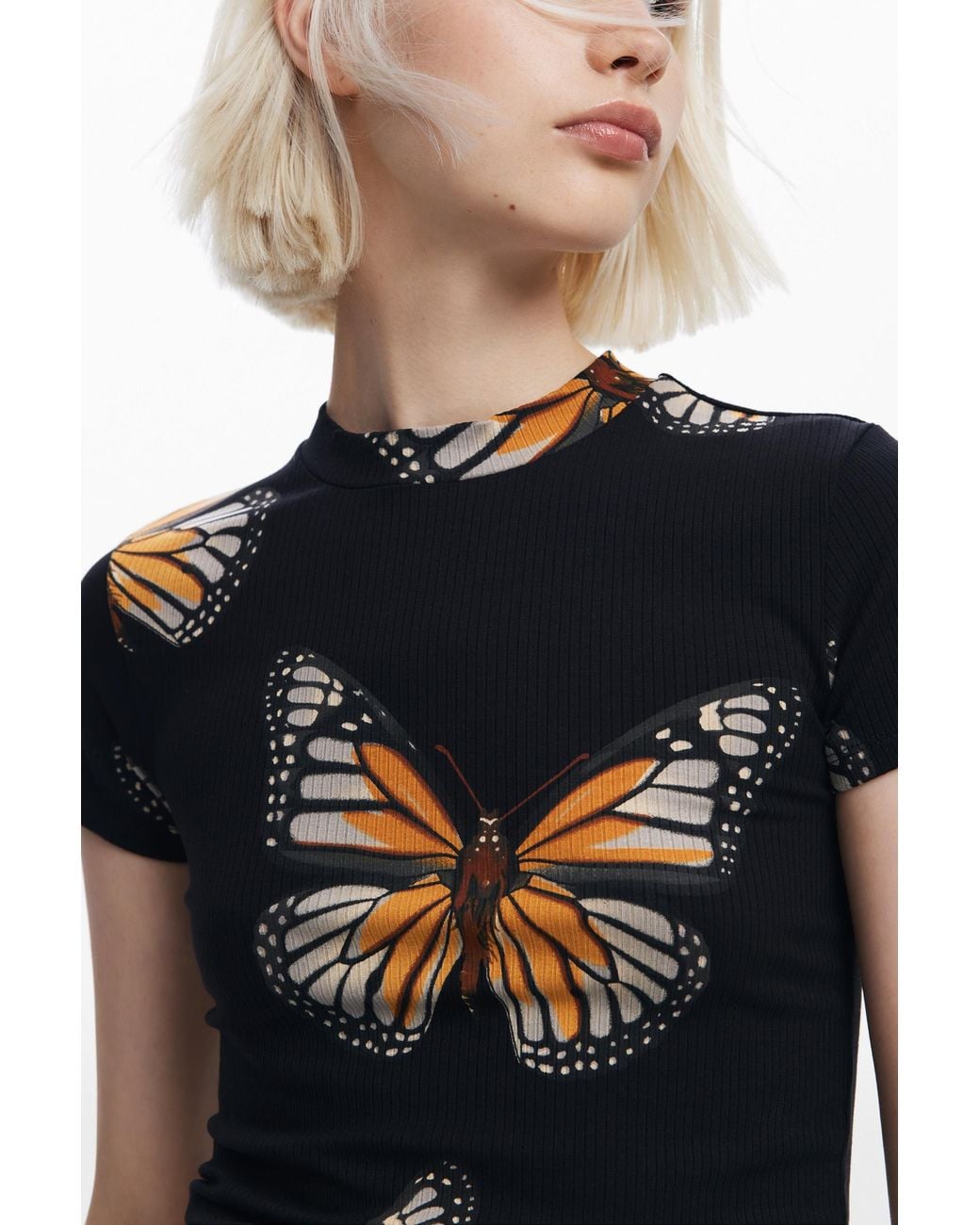 Desigual Black Short-Sleeve Butterfly T-Shirt, Viscose