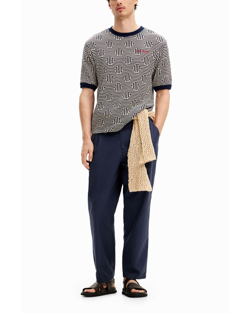 Desigual Gray Geometric Print T-Shirt for men