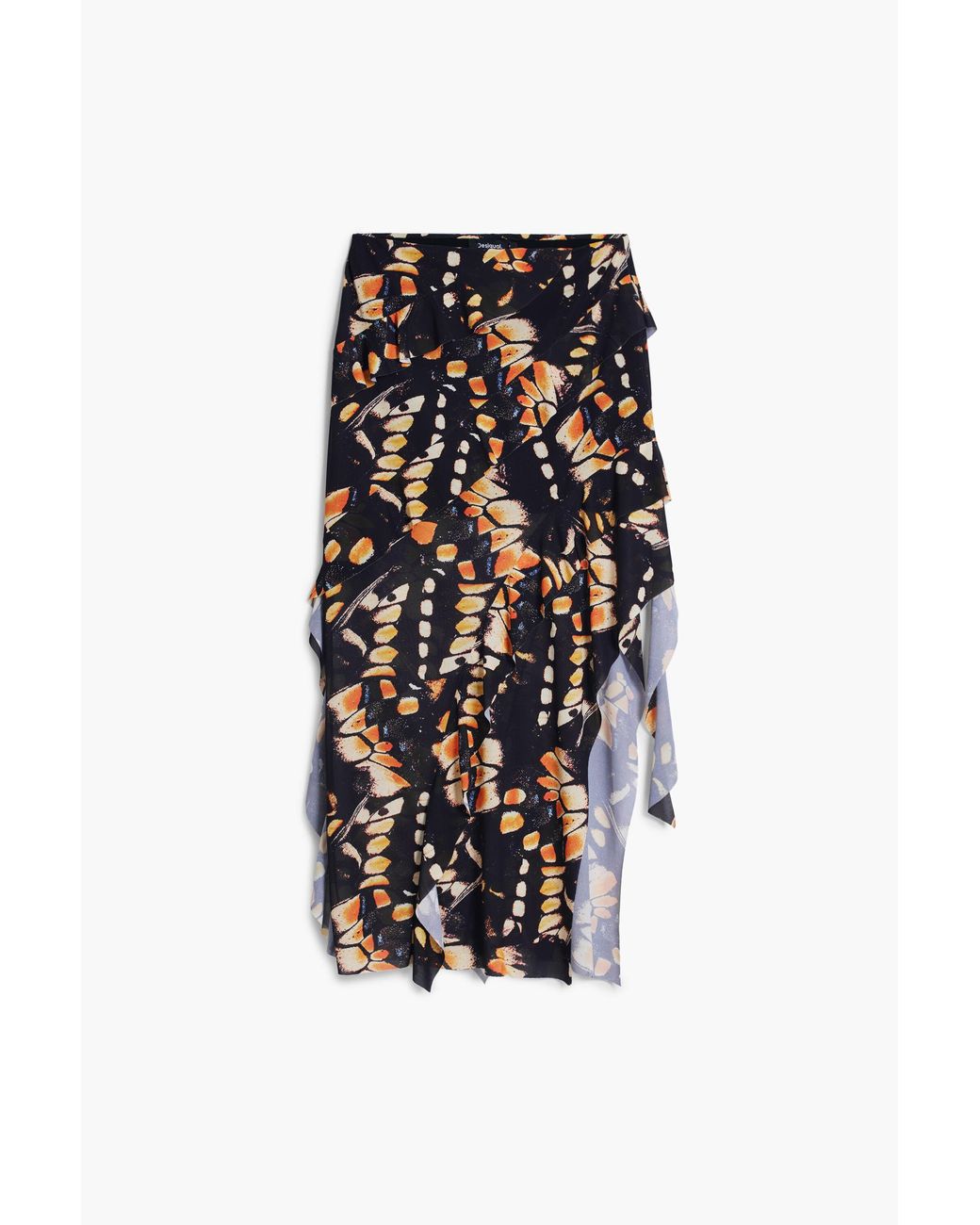 Desigual Black Ruffled Butterfly Skirt, Polyester