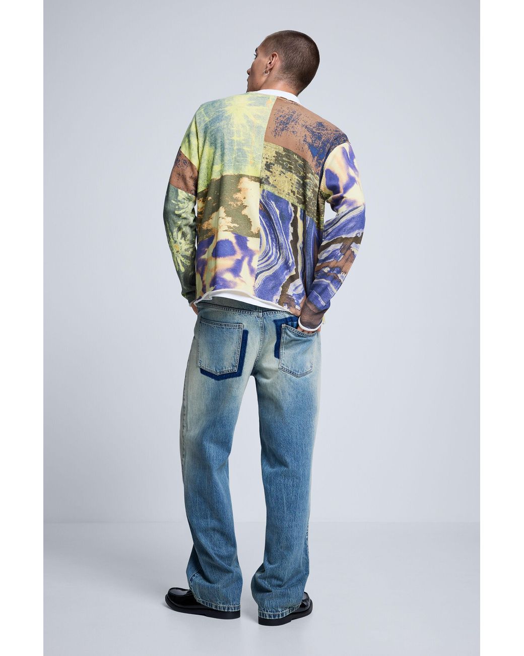 Desigual Gray Patchwork Print Sweater, Cotton for men