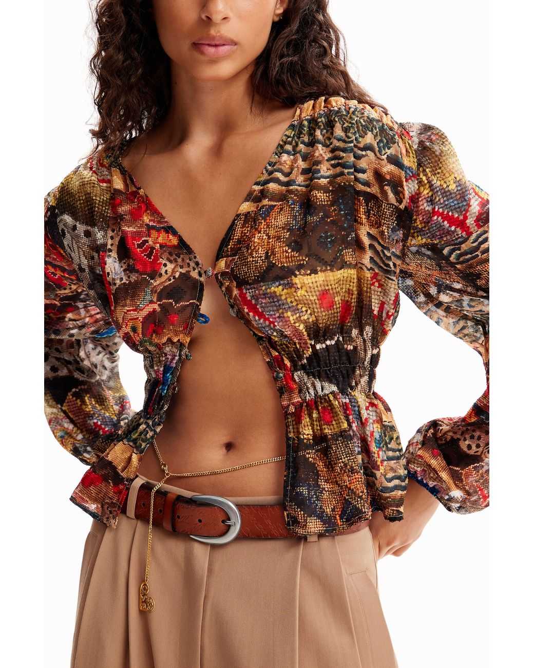 Desigual Brown M. Christian Lacroix Tapestry Blouse, Polyester