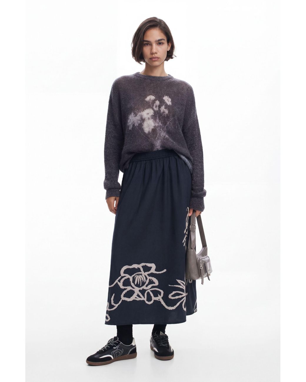Desigual Blue Long Floral Skirt, Cotton