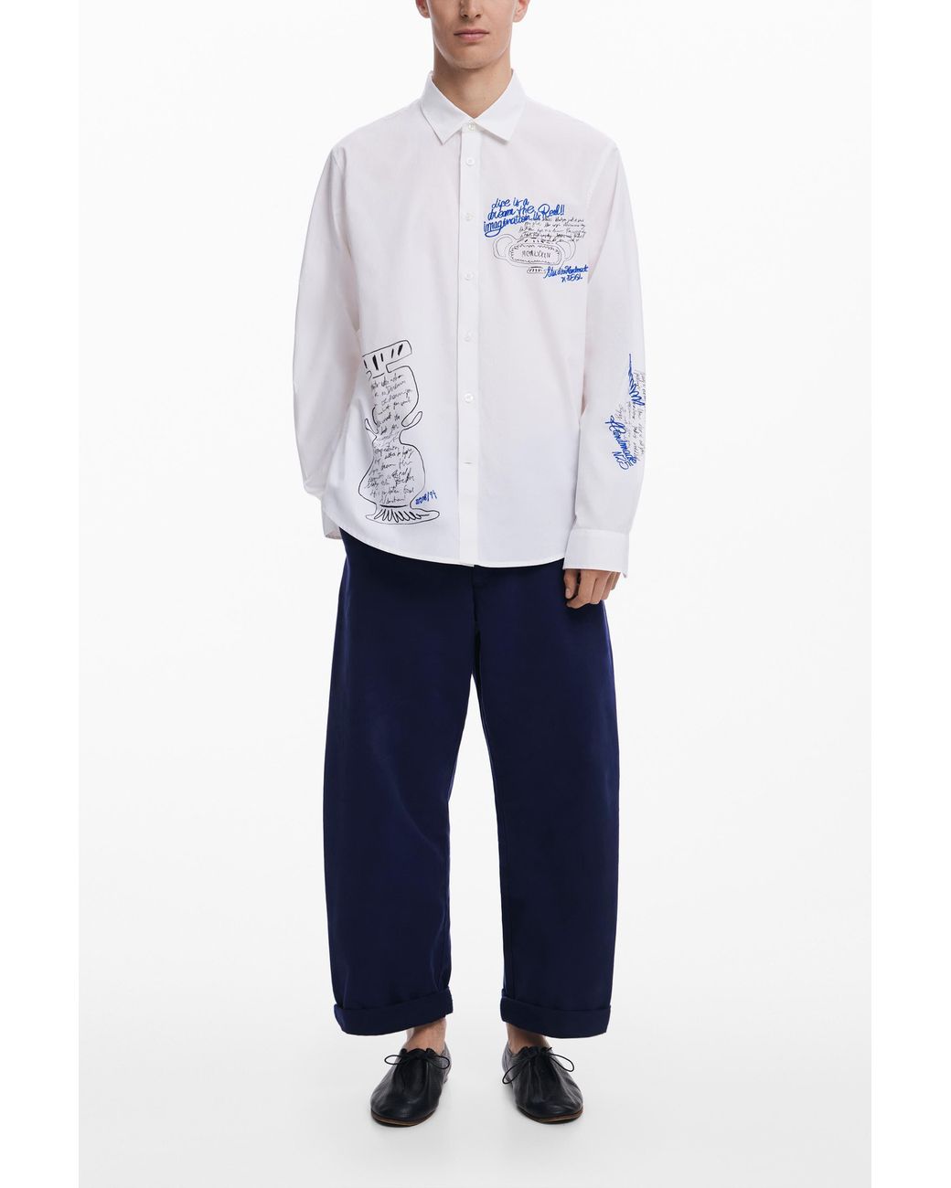 Desigual White Calligraphic Shirt, Cotton for men