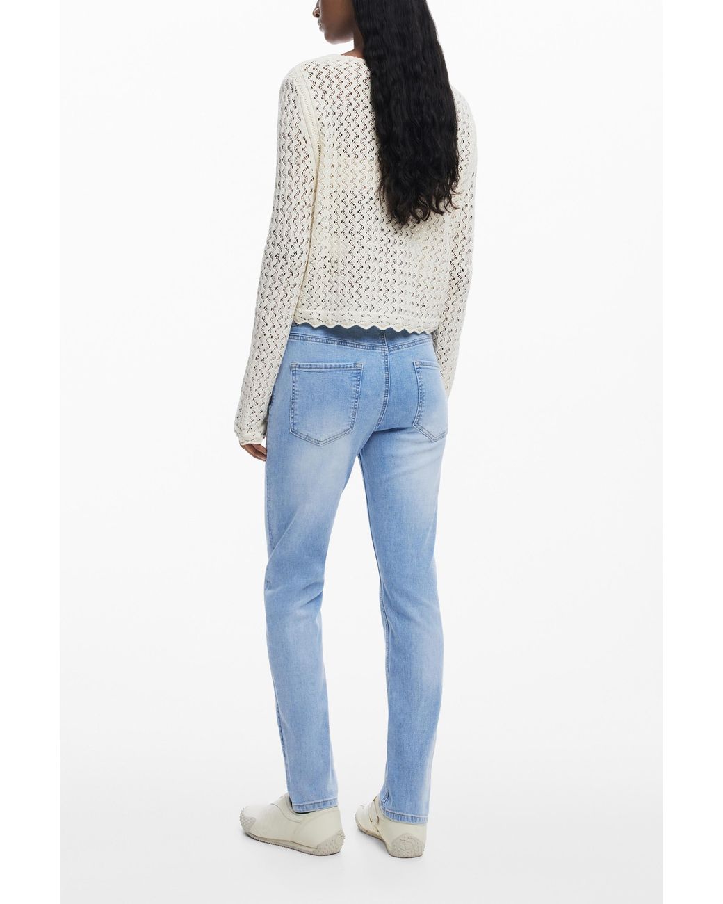 Desigual Blue Slim Jeans With Patches, Cotton