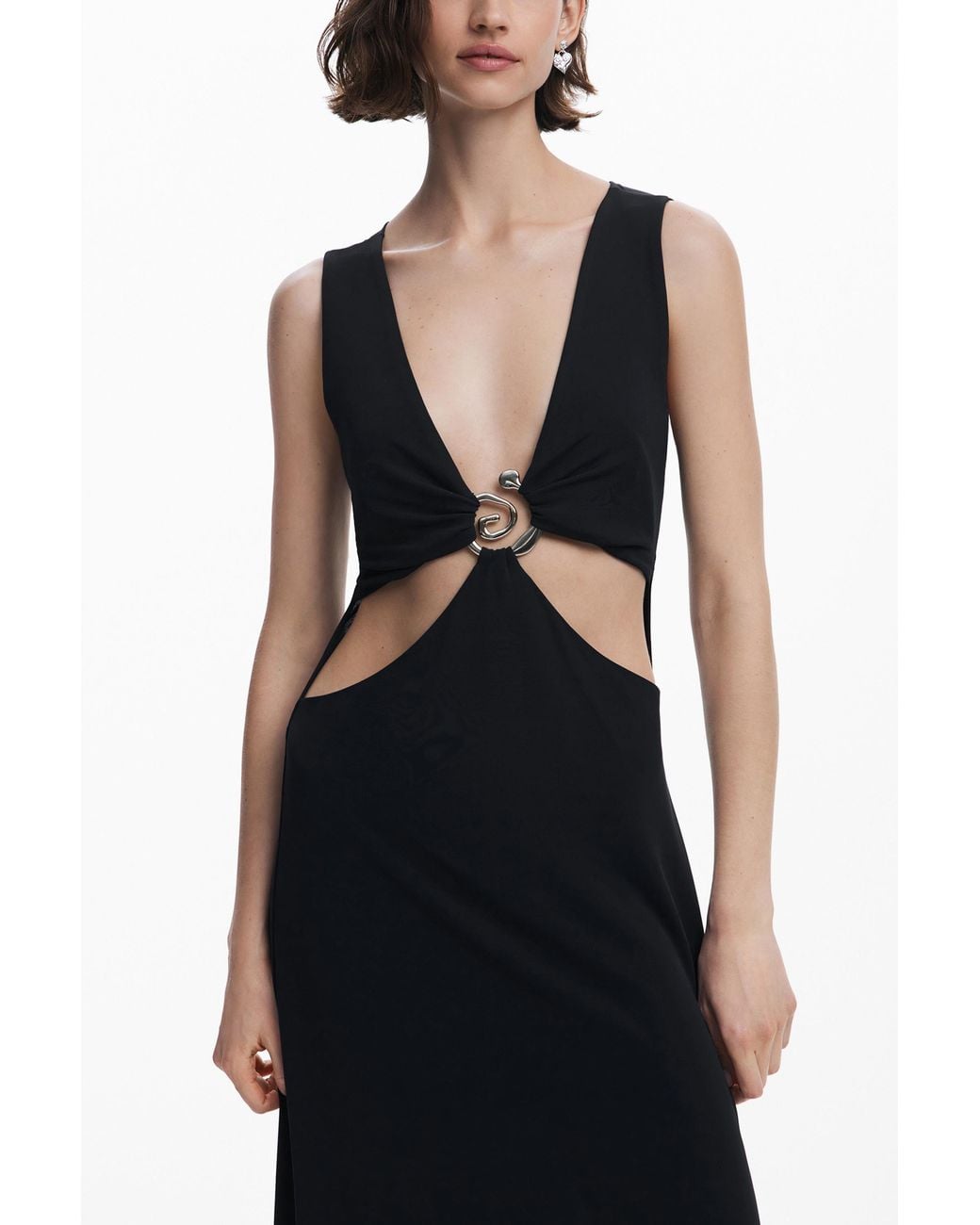 Desigual Black Long Dress With Metallic Appliqué, Viscose