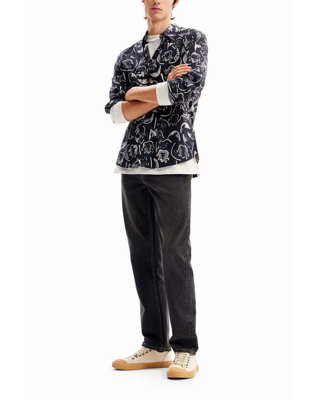 Desigual Blue Arty Poplin Shirt, Cotton for men