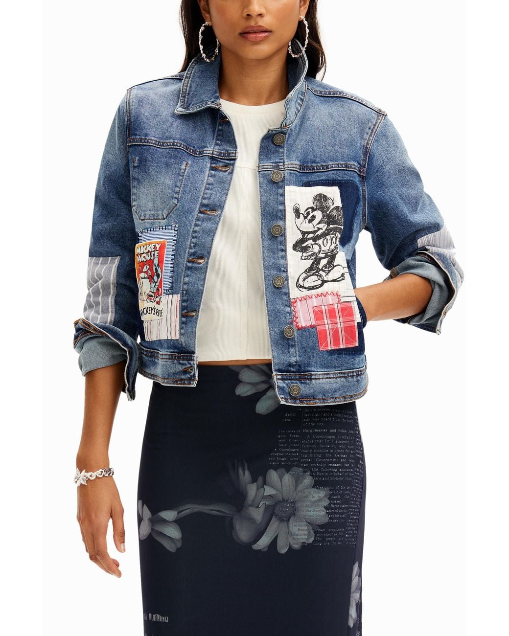 Desigual Blue Patchwork Mickey Mouse Denim Jacket
