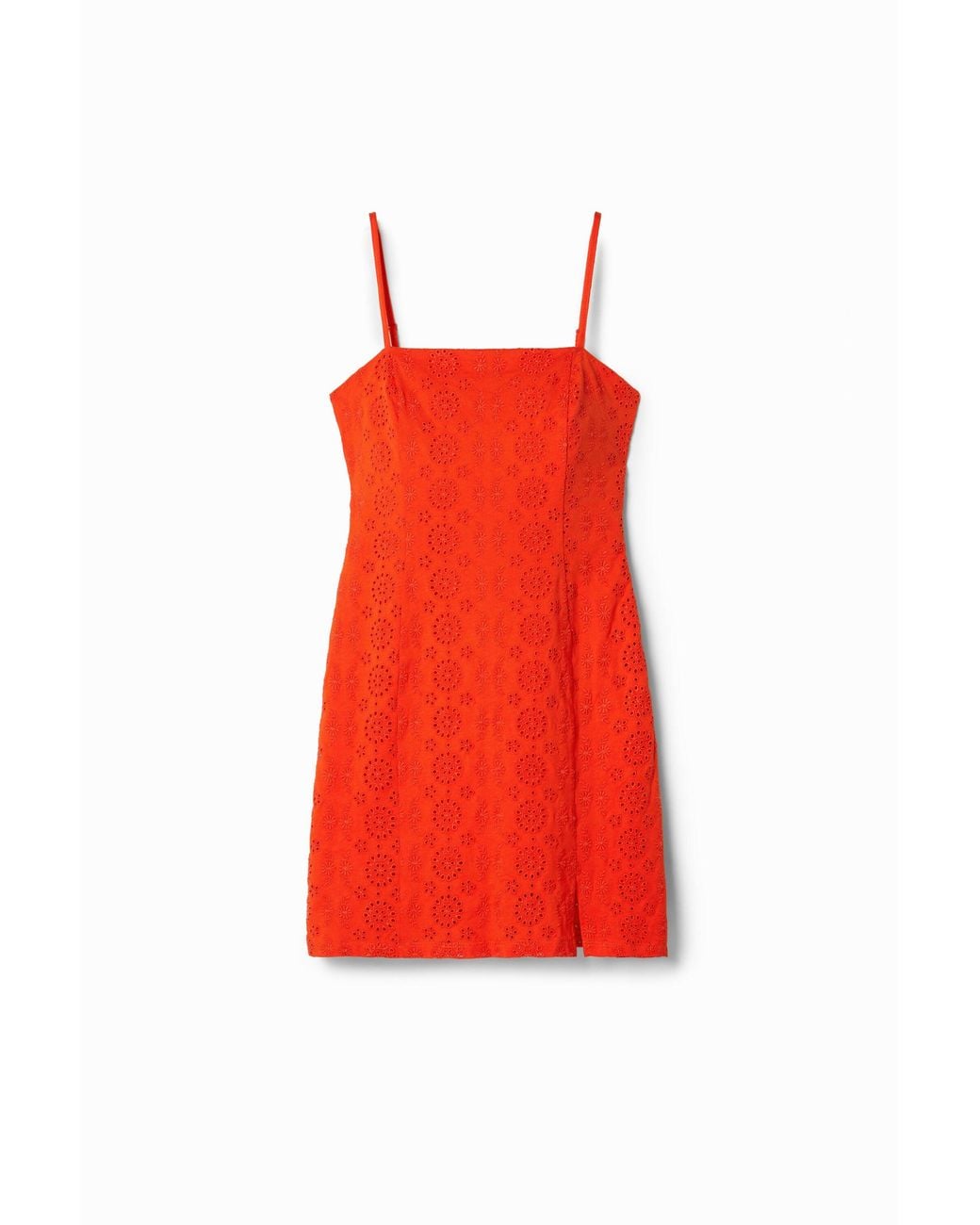 Desigual Red Short Swiss Embroidery Dress, Cotton