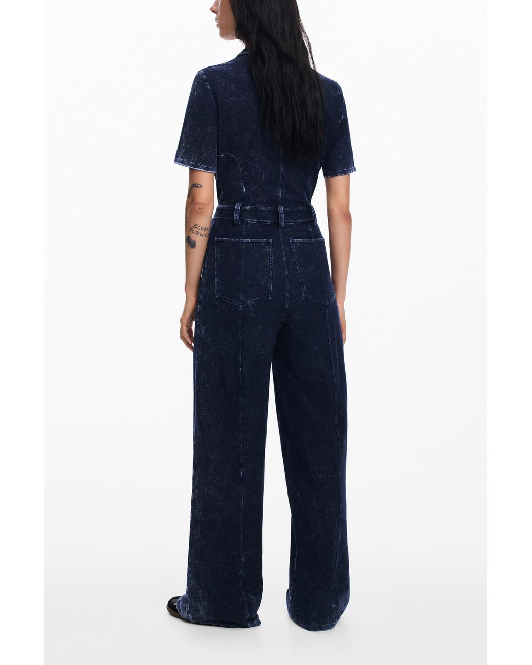 Desigual Blue Washed-Effect Denim Jumpsuit, Cotton