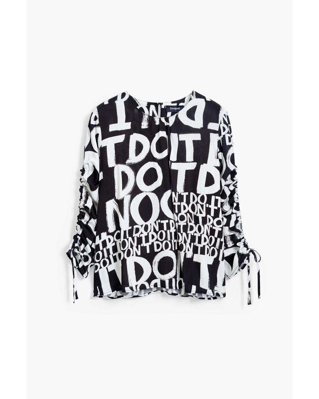 Desigual Blue Letter Blouse With Bows, Viscose