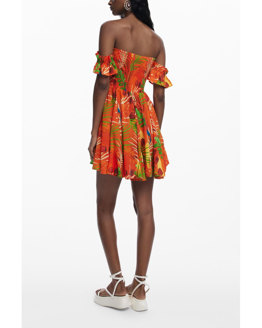 Desigual Orange Bardot Mini Dress, Viscose